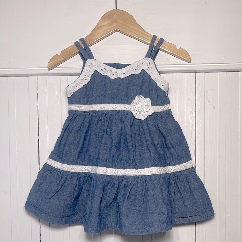 BLUEBERI BOULEVARD VGUC Eyelet Trimmed Tiered Denim Blue Jean Dress